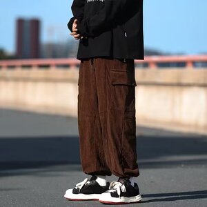春秋灯芯绒裤子男韩版宽松直筒运动裤大口袋休闲阔脚长裤KA727
