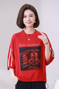 时尚宽松显瘦红色印花短袖T恤女夏季新款韩版百搭休闲上衣潮图片