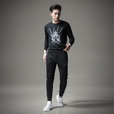 秋冬羊毛衫手绘印花薄长袖毛衣圆领打底针织衫S9919，男装针织衫/毛衣，天晨