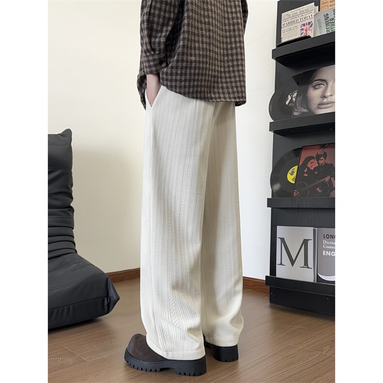 2025秋冬麦穗纹宽松大码休闲裤阔腿直筒长裤子K9755/特P35杏色3,男装休闲裤,电商A094