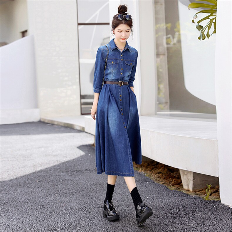 时尚显瘦牛仔披风连衣裙女长袖气质修身百搭裙子,女装连衣裙,秋水欣儿