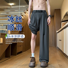 特批P30无差价夏季港风腰带凉感冰丝垂感顺滑宽松休闲裤男K5724B，男装休闲裤，电商A001