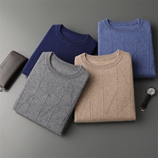 秋冬季新款舒适时尚百搭一线成衣圆领提花35%羊绒衫，男装羊绒套衫，雅之冉羊绒