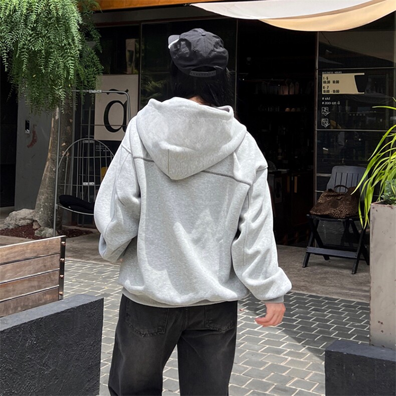 抖音得物高品质秋冬美式高街重磅结构辑明线纹理连帽卫衣外套W111,女装短外套,电商A486-1
