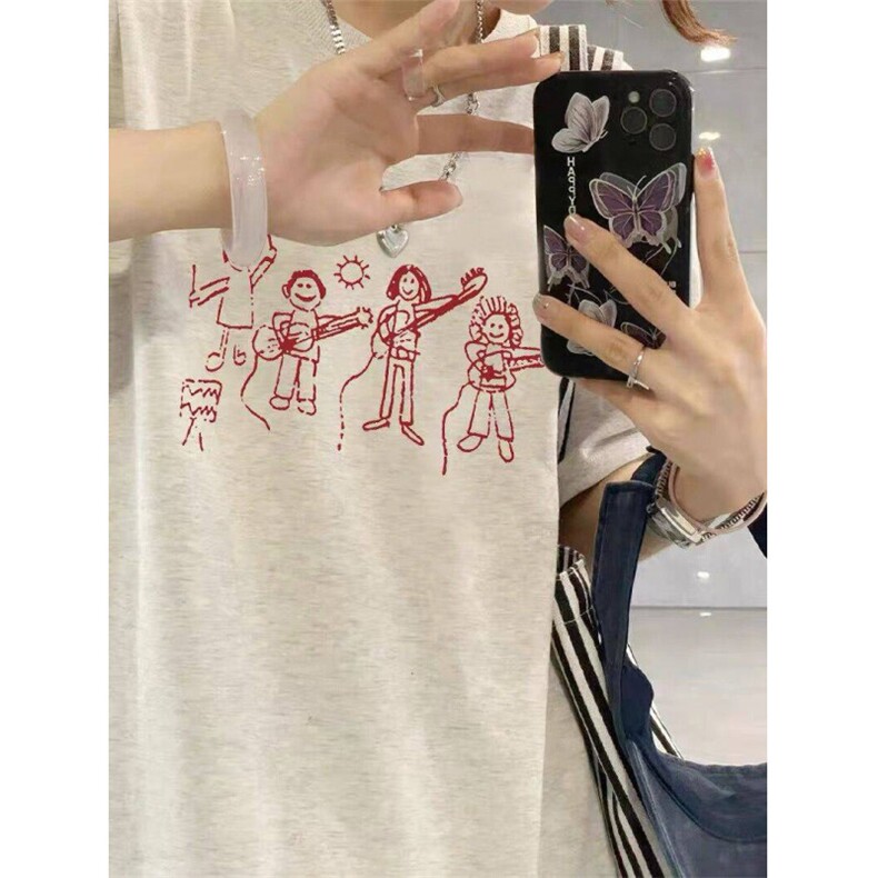 T0735-P25乐队主唱美式复古纯棉印花T恤情侣款宽松百搭上衣，女装T恤，星座617A-2