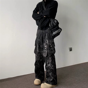 美式工装牛仔裤男秋季设计感口袋扎染渐变直筒裤cleanfit图片