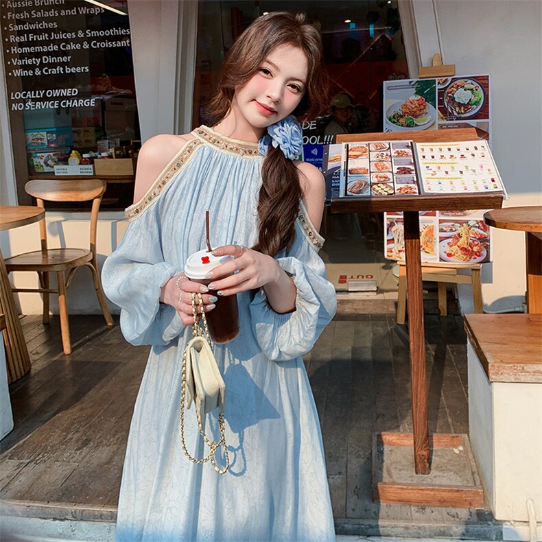 套头系带X型裙秋季夏季连衣裙春秋仙气长袖复古女装大码气质公主,女装连衣裙,浙宝305