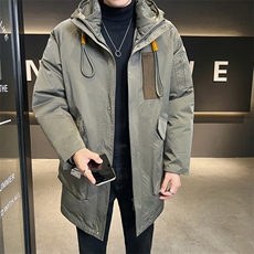 工装白鸭绒休闲宽松中长款羽绒服外套Y1818-P308控428货足XZ402-2，男装羽绒服，星座402-2