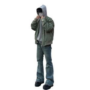 美式高街vibe重工艺做旧水洗hiphop喇叭牛仔裤货号K2402P60图片