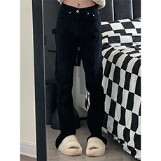 高街裤脚毛边微喇叭修身牛仔裤男女潮牌美式街头嘻哈显瘦裤N0792，男装牛仔裤，星座601-1
