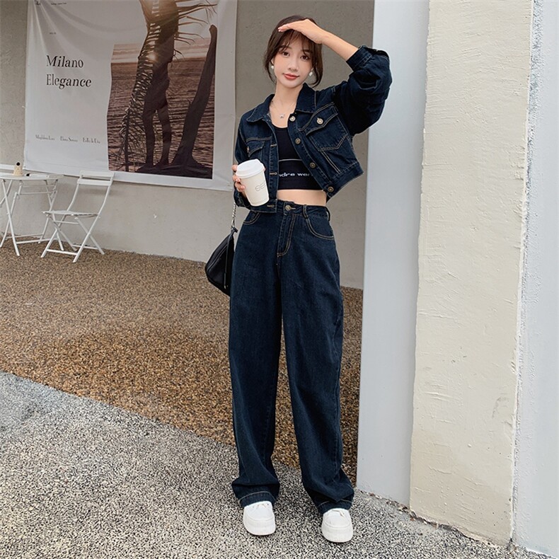 又a又酷飒穿搭港风高级感牛仔套装女春2025超火阔腿裤ootd两件套图片
