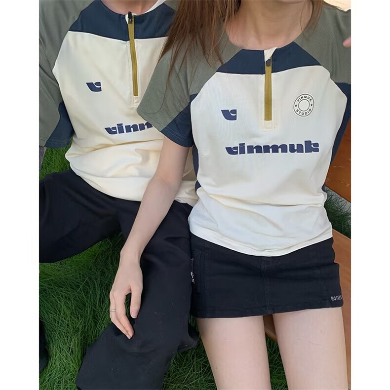 美式复古时尚拼接短袖t恤男潮牌小众青少年运动速干,男装T恤,星座716-2