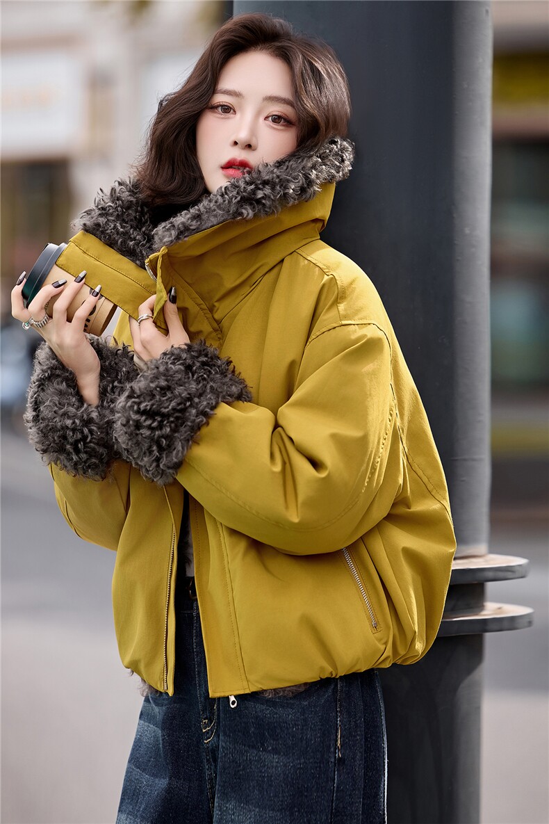 2025年秋季新款时尚百搭两面穿加绒长袖保暖短款外套,女装短外套,天丝秀
