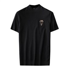 秋冬男士半高领针织衫刺绣短袖毛衣QT7115811P75假模延续，男装针织衫/毛衣，钱塘6066（原711）