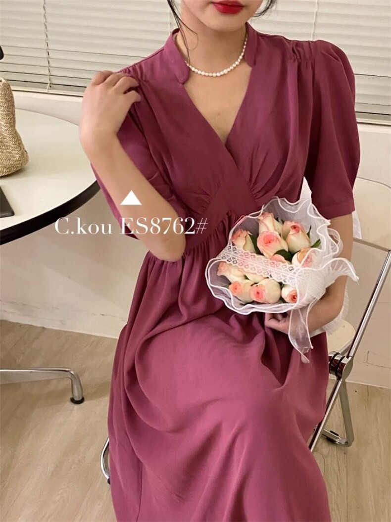 夏季新款简单大气连衣裙，女装连衣裙，唇蔻