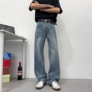 闪电纹牛仔裤男女韩版潮流帅气百搭2026夏季ins长裤RK2607-P45图片