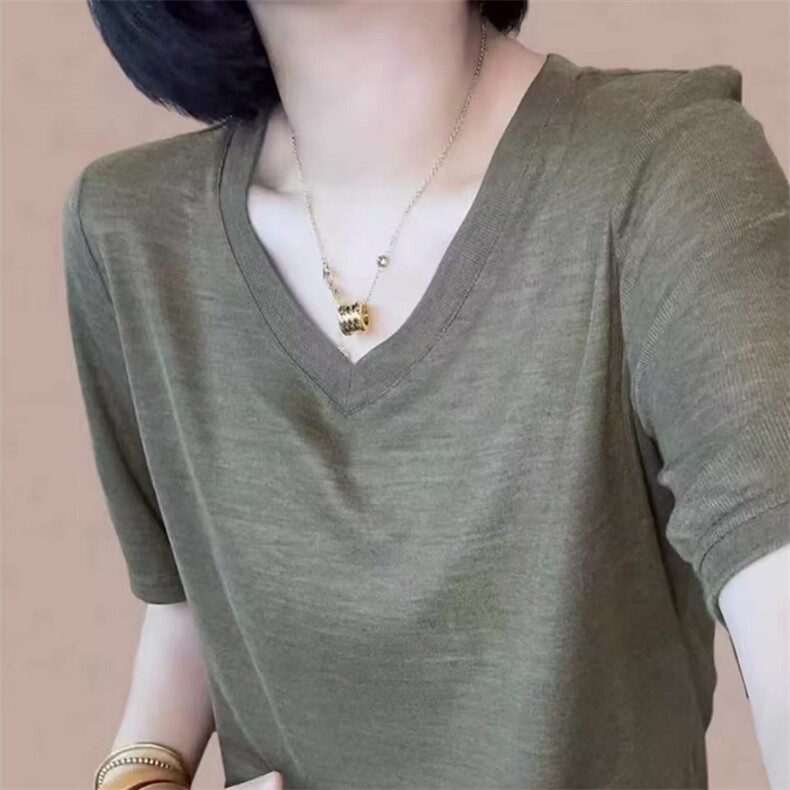 短袖t恤女2025新款夏季薄款宽松显瘦打底上衣小衫,女装T恤,淘淘羊羊绒