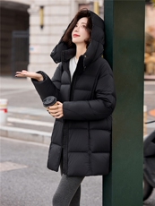 保暖中长款羽绒服女2025冬季时尚休闲加厚连帽白鸭绒外套潮，女装羽绒服，冬木谷雨