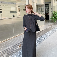 小香风显瘦马甲套装裙女2025春秋季新款法式气质收腰半身裙三件套，女装套装/套裙，2C015
