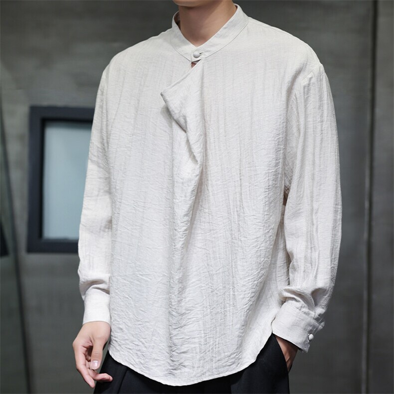 2025春夏亚麻男装新中式唐装风棉麻衬衣圆领汉服衬衫C178-P65,男装衬衫,电商B277(原6028)