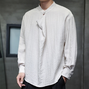 2025春夏亚麻男装新中式唐装风棉麻衬衣圆领汉服衬衫 C178-P65图片