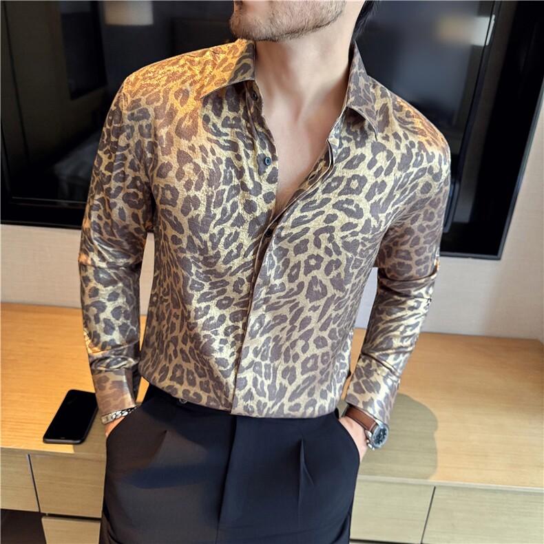 贵族金色豹纹花衬衫男士2025新款秋季高级感印花衬衣长袖C991-P73,男装衬衫,电商A213