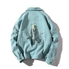 709-JK08-P10020秋款全棉港风复古外套情侣印花牛仔水洗夹克，男装夹克，星座709