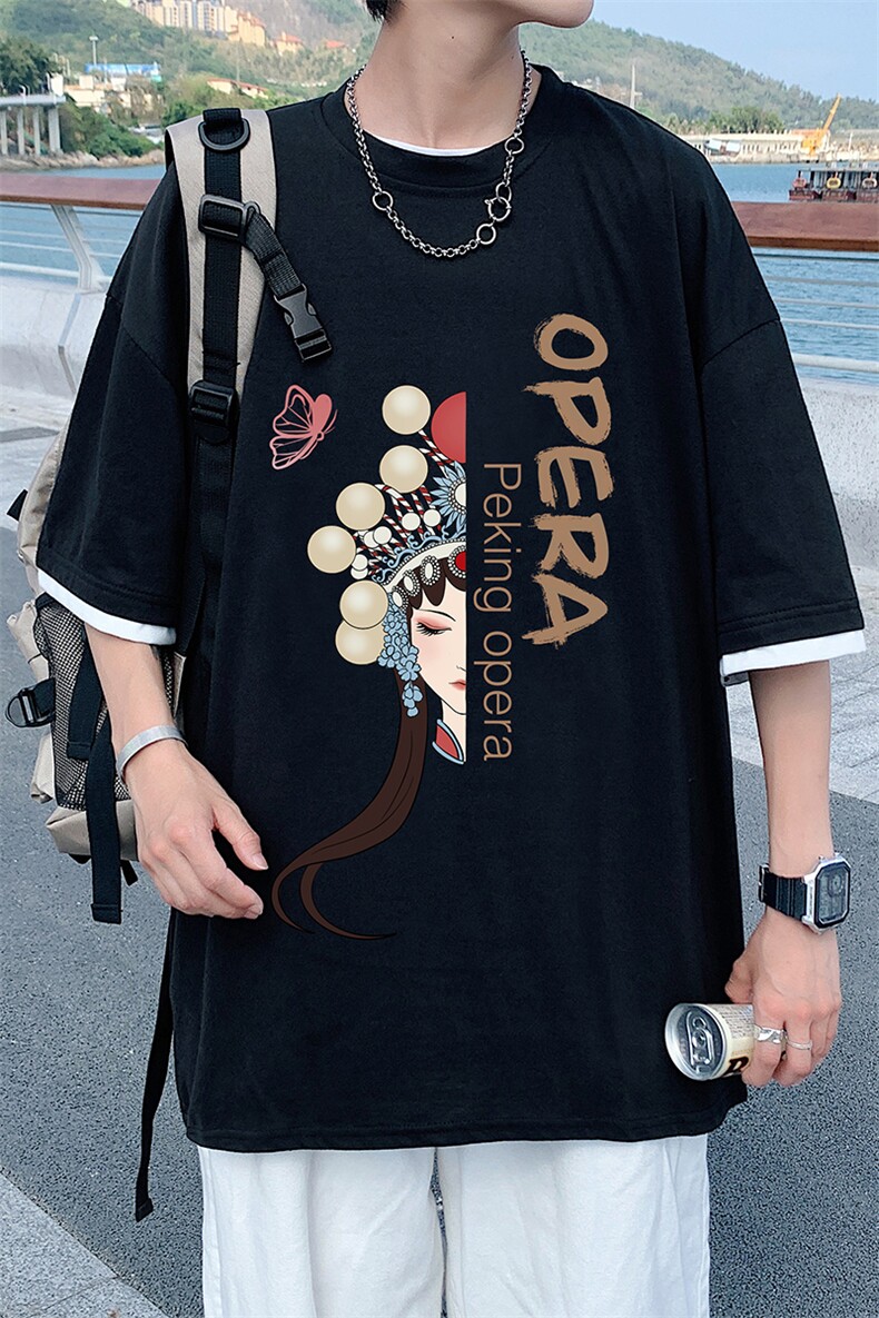 JT55161-P25假两件短袖t恤男大码胖子半袖体恤半截袖港风,男装T恤,电商A040