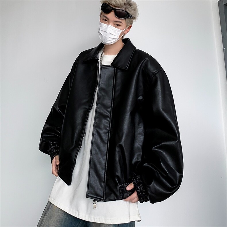 美式短款垫肩皮衣外套男春秋季休闲宽松PU皮夹克1001-1-HY770-P70图片
