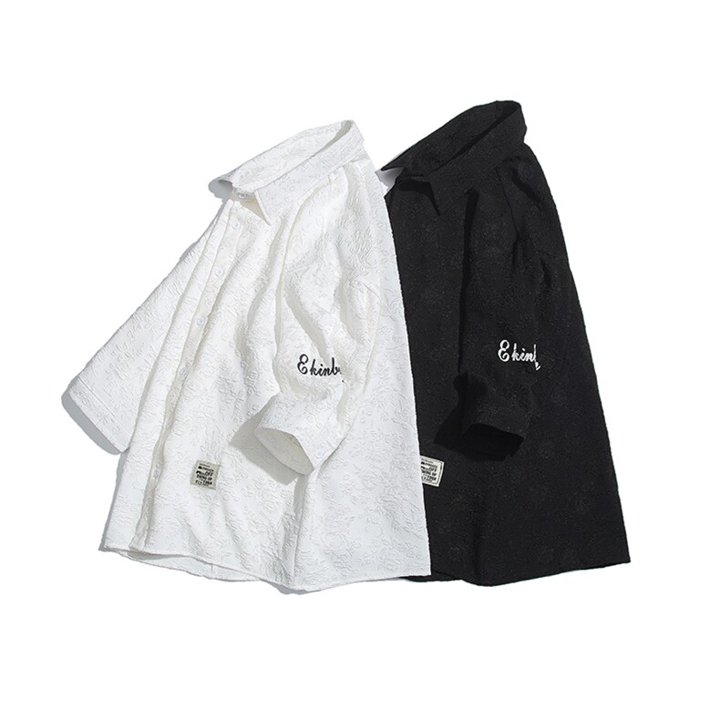 1白底花型衬衫大码M-5XL情侣风七分袖衬衫男QCS7023P45控68，男装衬衫，星座226-2