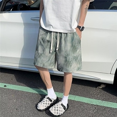 扎染时尚短裤男夏季薄款潮牌美式凉感休闲中裤宽松直筒速干五分裤，男装牛仔裤，星座1210-1