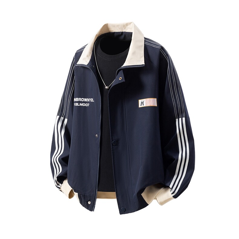 美式复古印花字母双袖三杠织带大码M-5XL夹克男JK77766P75控98，男装夹克，星座227-7