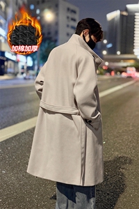 立领毛呢加棉加厚棉衣中长款大衣外套男J5277J加棉-特P105控188图片