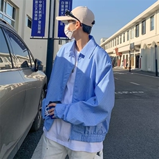 设计感条纹长袖衬衫男ins潮牌宽松cleanfit休闲夹克外套JC181-p60，男装衬衫，星座1008
