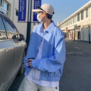 设计感条纹长袖衬衫男ins潮牌宽松cleanfit休闲夹克外套JC181-p60图片