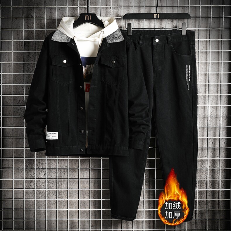 TJ606-708-p125限价168-加绒网格牛仔情侣套装男大码夹克牛仔外套，男装工装外套，星座103A