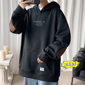 2021冬季新短句港风大码男女贴布印花加绒加厚连帽卫衣W5201-P50图片