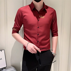 夏季新款休闲衬衣修身款男士七分袖刺绣衬衫男301A-1/CS331/P55，男装衬衫，星座301A-1