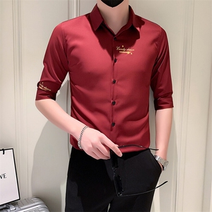 夏季新款休闲衬衣修身款男士七分袖刺绣衬衫男301A-1/CS331/P55图片
