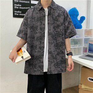 夏季潮牌扎染短袖衬衫男韩版超火ins半袖港风五分袖寸衣CS67-P35图片