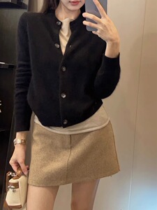 小香风气质短款针织开衫女春秋宽松显瘦圆领毛衣外套羊毛外搭图片