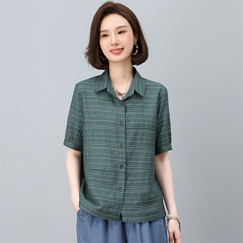 2025夏季新款时尚气质宽松显瘦休闲舒适潮流条纹上衣,女装衬衫,独衣靓
