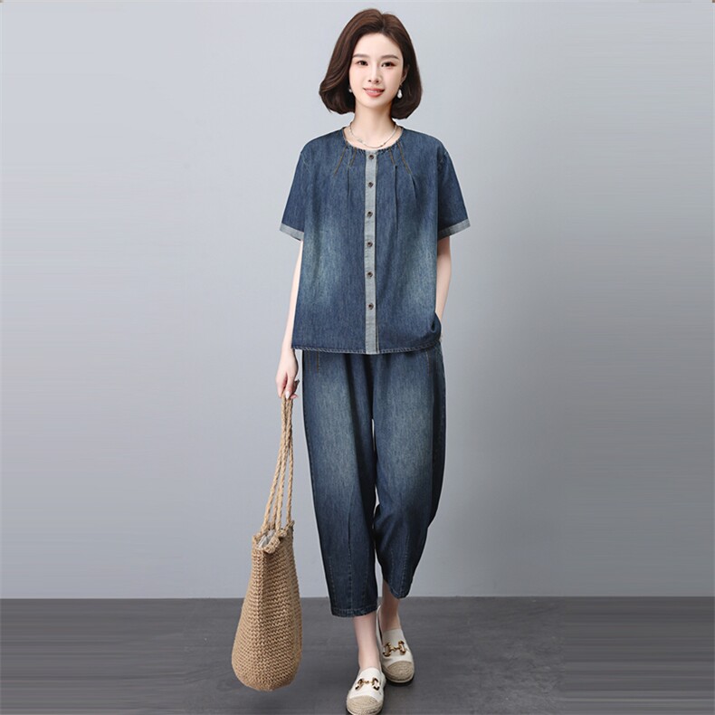 时尚夏季休闲牛仔套装宽松显瘦两件套,女装套装/套裙,悦见她