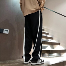 美式侧边拼接冰丝西裤男女潮牌宽松休闲垂感直筒休闲裤KZ235-P38，男装休闲裤，星座1001-1