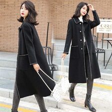 毛呢外套2020冬季新款时尚长袖翻领中长款纯色双面呢大衣外套女，女装毛呢外套，潮品会