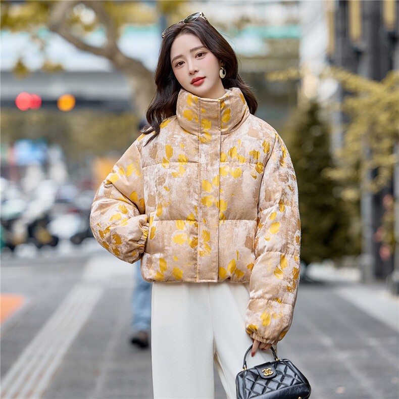 （bao款)现货提花立领短款羽绒服2025冬季韩版小个子加厚保暖外套,女装羽绒服,难舍钰依