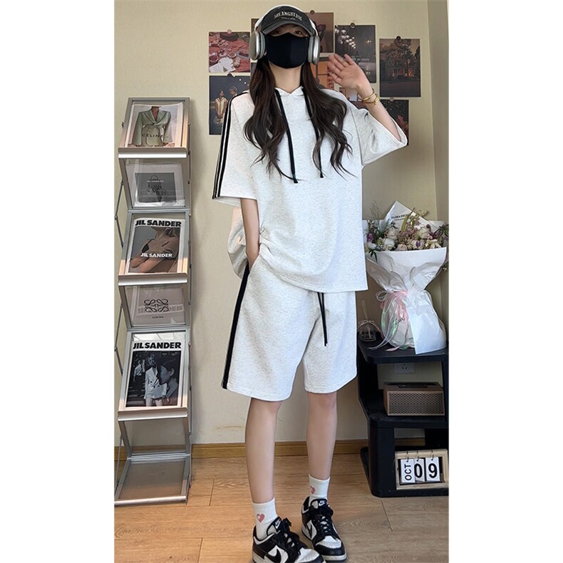 休闲运动连帽短袖套装上衣T3634特P31控59/裤子DK8608特P26控49,男装休闲套装,电商A007