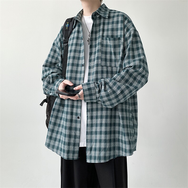 现货宽松港风格子衬衫男KD613-P45控68，男装衬衫，电商D312-1