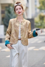 新中式国风提花外套女2025春季新款小个子高级感修身短款唐装上衣，女装短外套，悠米
