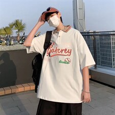撞色翻领古着polo衫夏季ins潮牌宽松百搭五分短袖 T1064-P30图片